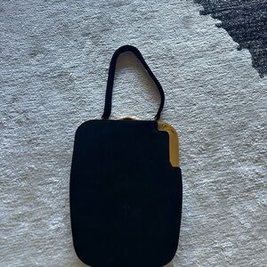 Vintage Koret Black Evening Bag Gold Hardware Top Handle Clutch